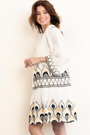 Greek Archaic Kori :  Linen mini dress with embroidery Phoenix | natural - img8