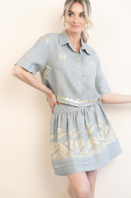 Greek Archaic Kori :  Linen mini skirt with embroidery Pyramids | grey - img2