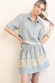 Greek Archaic Kori :  Linen mini skirt with embroidery Pyramids | grey - img4