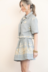 Greek Archaic Kori :  Linen mini skirt with embroidery Pyramids | grey - img5