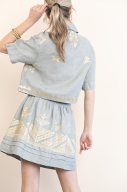 Greek Archaic Kori :  Linen mini skirt with embroidery Pyramids | grey - img6