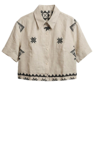 Greek Archaic Kori |  Linen blouse with embroidery Lefkada | beige | Picture 1