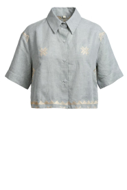 Greek Archaic Kori |  Linen blouse with embroidery Lefkada | grey
