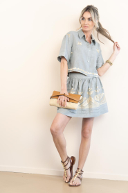 Greek Archaic Kori |  Linen blouse with embroidery Lefkada | grey | Picture 3