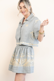 Greek Archaic Kori |  Linen blouse with embroidery Lefkada | grey | Picture 5