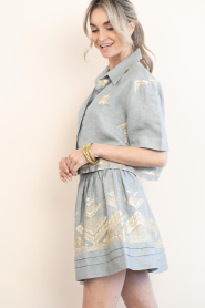 Greek Archaic Kori |  Linen blouse with embroidery Lefkada | grey | Picture 7