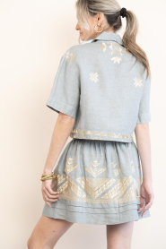 Greek Archaic Kori |  Linen blouse with embroidery Lefkada | grey | Picture 8
