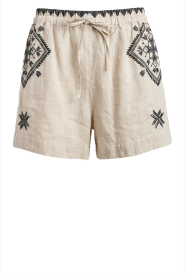 Greek Archaic Kori |  Linen short with embroidery Lefkada | beige