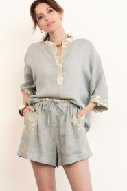 Greek Archaic Kori |  Linen short with embroidery Lefkada | grey | Picture 2