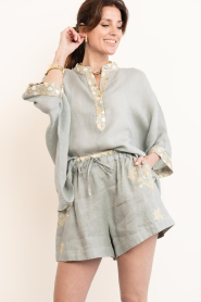 Greek Archaic Kori |  Linen short with embroidery Lefkada | grey | Picture 4