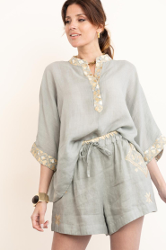 Greek Archaic Kori |  Linen short with embroidery Lefkada | grey | Picture 6