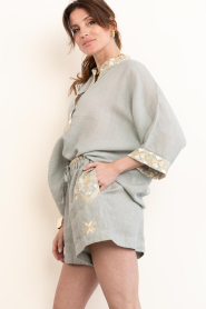 Greek Archaic Kori |  Linen short with embroidery Lefkada | grey | Picture 7