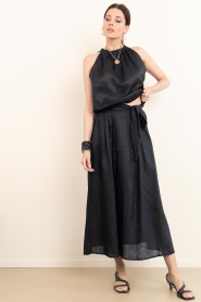 Greek Archaic Kori :  Linen halter top Gather | black - img4
