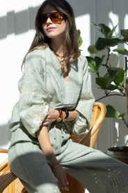 Greek Archaic Kori :  Top with embroidery Grape | green - img4