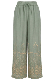 Greek Archaic Kori | Wide leg broek met borduursels Grape | groen