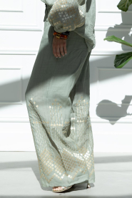 Greek Archaic Kori :  Wide leg pants with embroidery Grape | green - img5