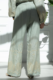 Greek Archaic Kori :  Wide leg pants with embroidery Grape | green - img6
