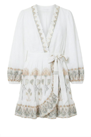 Greek Archaic Kori |  Mini dress with embroidery Papyrus | natural | Picture 1