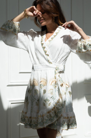 Greek Archaic Kori |  Mini dress with embroidery Papyrus | natural | Picture 2