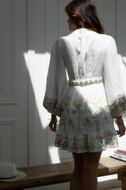 Greek Archaic Kori |  Mini dress with embroidery Papyrus | natural | Picture 5