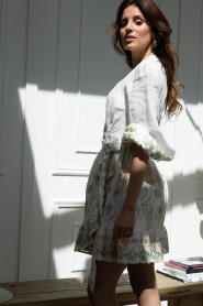 Greek Archaic Kori |  Mini dress with embroidery Papyrus | natural | Picture 6