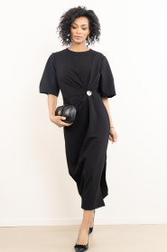 Second Female |  Stretch dress with smocked detail Liana | black | Picture 3