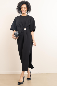 Second Female |  Stretch dress with smocked detail Liana | black | Picture 2