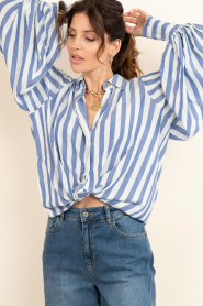Ibana :  Striped blouse with balloon sleeves Thalita | blue - img2