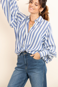 Ibana :  Striped blouse with balloon sleeves Thalita | blue - img4