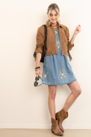 Maison Hotel |  Denim mini dress with embroidery Sylvie | blue | Picture 3