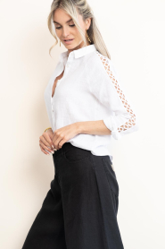 Mr Mood |  Linen openwork blouse Mrs Bianca | natural | Picture 6