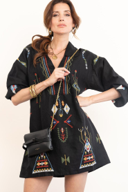 Aether Concept |  Embroidered linen mini dress | black  | Picture 2