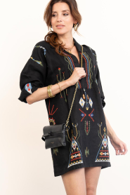 Aether Concept |  Embroidered linen mini dress | black  | Picture 4