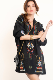 Aether Concept |  Embroidered linen mini dress | black  | Picture 5