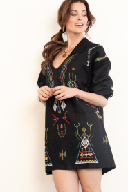 Aether Concept |  Embroidered linen mini dress | black  | Picture 6