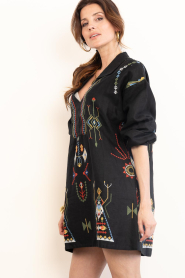 Aether Concept |  Embroidered linen mini dress | black  | Picture 7
