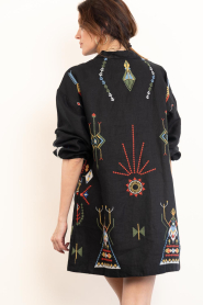 Aether Concept |  Embroidered linen mini dress | black  | Picture 8