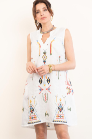Aether Concept :  Embroidered linen mini dress | white - img4