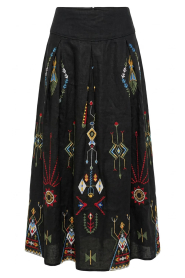 Aether Concept |  Embroidered linen maxi skirt Thera | black