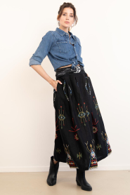 Aether Concept |  Embroidered linen maxi skirt Thera | black | Picture 2