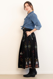 Aether Concept |  Embroidered linen maxi skirt Thera | black | Picture 5
