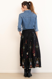Aether Concept |  Embroidered linen maxi skirt Thera | black | Picture 6