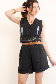 Aether Concept :  Embroidered linen waistcoat Eleni | black - img9