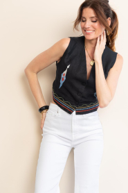 Aether Concept :  Embroidered linen waistcoat Eleni | black - img6