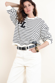 Haute L'Amitié :  Striped sweater with logo Stripe | black white - img2