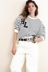 Haute L'Amitié :  Striped sweater with logo Stripe | black white - img4