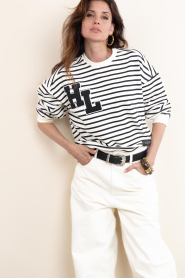 Haute L'Amitié :  Striped sweater with logo Stripe | black white - img5