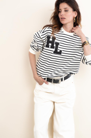 Haute L'Amitié :  Striped sweater with logo Stripe | black white - img6