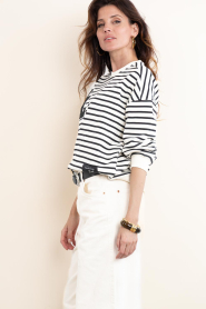 Haute L'Amitié :  Striped sweater with logo Stripe | black white - img7