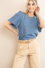 Co'Couture :  Lyocell top with embroidery Tilly | blue - img2
